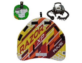 RAVE Sports - Razor XP Towable, 1-Section 4-Rider Tow Rope, & HS Inflator/Deflator - Red/Yellow