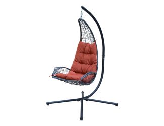 Cushioned Rattan Wicker Hanging Chair Red