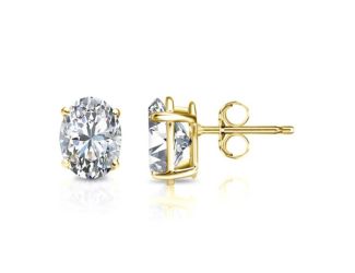 Bright White Pristine Oval Lab Grown Diamond Stud in 14K Yellow Gold 2.90ct, Color-GH,Clarity-VS