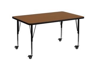 Mobile 36"W x 72"L Rectangular Oak HP Laminate Adjustable Activity Table