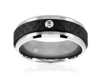 Solitaire CZ stainless steel carbon fiber ring: Size 12