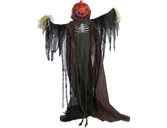 Life-Size Poseable Pumpkin Scarecrow with Lights and Sound, Indoor or Covered Outdoor Halloween Deco