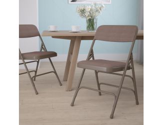 Curved Triple Braced & Double Hinged Beige Fabric Metal Folding Chair