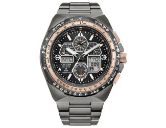 Men's Promaster Skyhawk A-T Eco-Drive Gray IP Stainless Steel Watch Black Dial