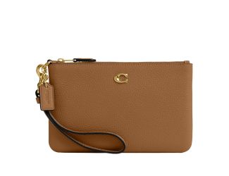 Polished Pebble Leather Small Wristlet - Honey/Brass