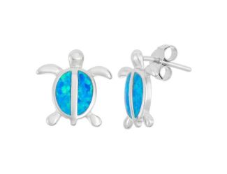 Sterling Silver and Blue Inlay Opal Turtle Earrings
