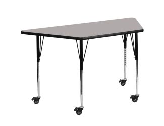 Mobile 29"W x 57"L Trapezoid Grey HP Laminate Adjustable Activity Table