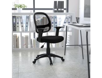 Mid-Back Black Mesh Swivel Task Office Chair with T-Arms - Desk Chair