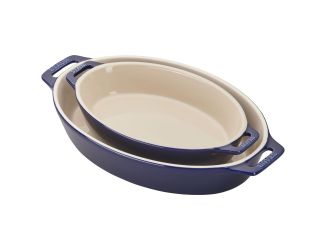 2pc Ceramics Oval Baking Dish Set Dark Blue