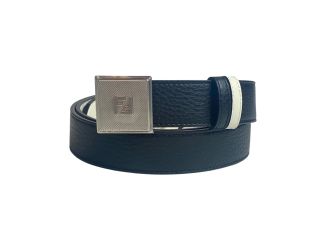 Fendi Mens Black White Reversible Grained Leather Belt 105