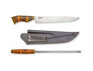 Chef Ribs 10-inch Stainless Steel Knife with Sharpener in Yellow
