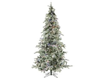 6.5-Ft. Flocked Mountain Pine Christmas Tree with Multi-Color LED String Lighting