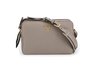 Prada Argilla Grey Vitello Phenix Leather Double Zip Cross Body Bag