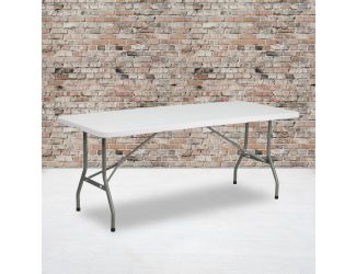 6-Foot Bi-Fold Granite White Plastic Folding Table with Carrying Handle