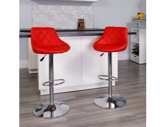 Red Vinyl Bucket Seat Adjustable Height Barstool with Diamond Pattern Back