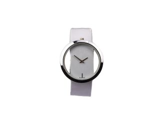 Ladies' Stainless Steel and White Leather See Through Fashion Watch