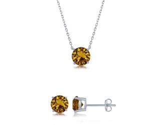 Sterling Silver and Topaz "November" Swarovski Crystal Post Earrings and Necklace Set