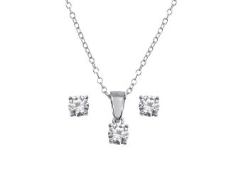 PARIKHS Rhodium Plated Small Crystal AB CZ Necklace-Earring Set in 925 Sterling Silver