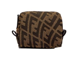Fendi FF Vertigo Brown Canvas Small Travel Beauty Pouch Clutch Bag