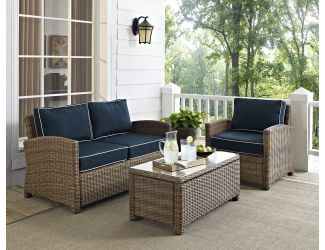 Bradenton 3 Piece Outdoor Wicker Seating Set with Navy Cushions