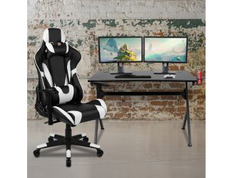 Gaming Bundle-Desk, Cup Holder/Headphone Hook & Black Reclining Chair