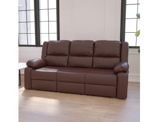 Contemporary Brown LeatherSoft Plush Pillow Back Sofa w/Two Built-In Recliners
