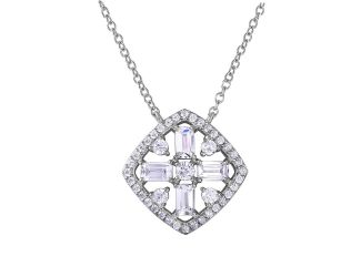 PARIKHS Rhodium Diamond Shape with Cross Center Encrusted with CZ Necklace in 925 Sterling Silver