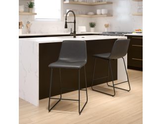 Set of 2 Kitchen Counter Height Stool - 24 Inch Gray LeatherSoft Barstool