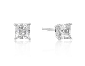 Princess Cut Cubic Zirconia Studs in Silver