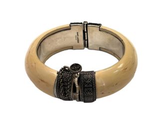 Saint Laurent Ivory Silver Bangle Bracelet