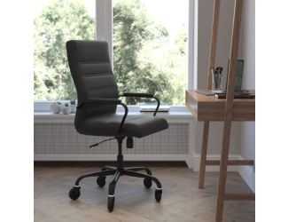 Executive Chair with Black Frame & Arms on Skate Wheels - Black LeatherSoft