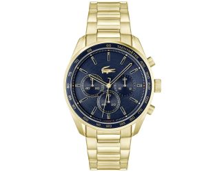 Lacoste Boston Gents. Yellow Gold IP Steel Case & Bracelet. Navy Aluminum bezel. Navy Dial