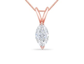 Bright White Pinnacle Marquise Lab Grown Diamond Pendant with chain in 14K Rose Gold 0.50ct,GH,VVS