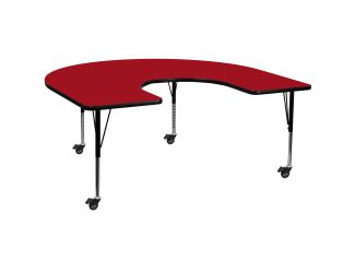 Mobile 60"W x 66"L Horseshoe Red Thermal Laminate Adjustable Activity Table