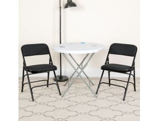 2 Pack Curved Triple Braced Black Patterned Fabric Metal Folding Chair