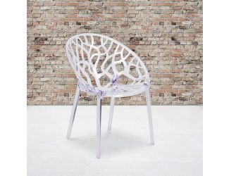 Transparent Oval Shaped Stacking Side Chair with Artistic Pattern Design