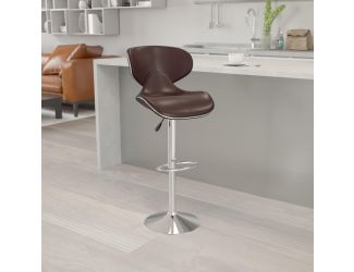 Contemporary Cozy Mid-Back Brown Vinyl Adjustable Height Barstool w/ Chrome Base