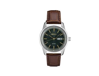 Mens Solar Silver Case Green  Dial