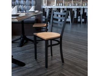 Black Ladder Back Metal Restaurant Chair - Natural Wood Seat