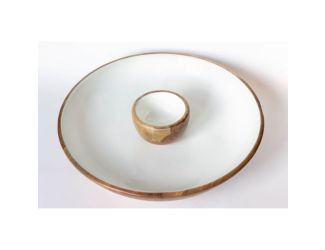 Jeanne Fitz Wood + White Collection Acacia Wood Chip and Dip Serving Bowl, 15 inches