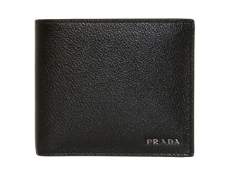 Prada Black Vitello Micro Grain Leather Bifold Wallet