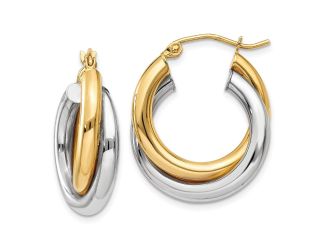 14k Two-tone Polished Double Tube Hoop Earrings