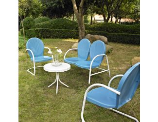 4 Pc Outdoor Seating Set-Loveseat,2 Blue Chairs, White Table