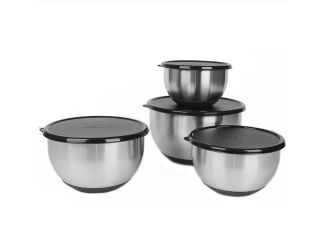 Geminis 18/10 SS 8pc Mixing Bowl Set/ Black Lids, Essentials