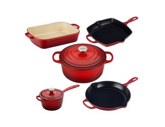 7pc Signature Cast Iron Cookware Set Cerise