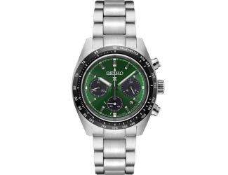 Seiko Prospex SS Solar Chronograph Green Dial, Black bezel, SS bracelet