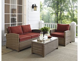Bradenton 3 Piece Outdoor Wicker Seating Set with Sangria Cushions