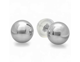 PARIKHS White Gold Ball Earrings High Polished 3MM 14k with Silicone Protected Gold Pushbacks