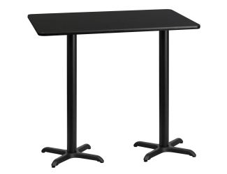 30" x 60" Rectangular Black Laminate Table Top & 22x22 Bar Height Table Bases