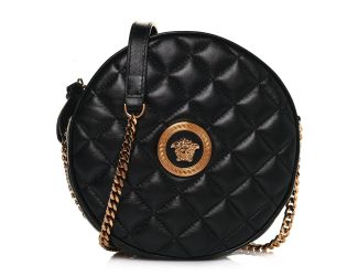 Versace La Medusa Quilted Black Leather Shoulder Bag Gold Medusa Logo
